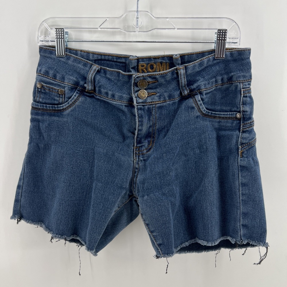 ROMI Juniors Size 7 Distressed Denim Cut-Off Shorts Blue FLX Stretch Y2K